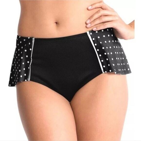 NEW Spanx Black Polka Dot Flirty Skirted Ruffle Swim Bottom - Picture 2 of 9
